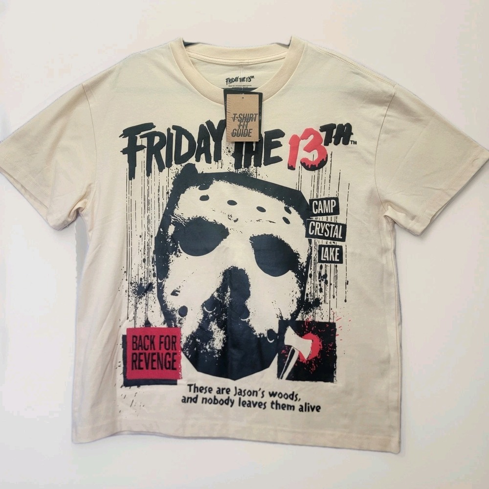 Friday The 13th Jason Voorhees Camp Crystal Lake Embroidered Patch Boxy TShirt L